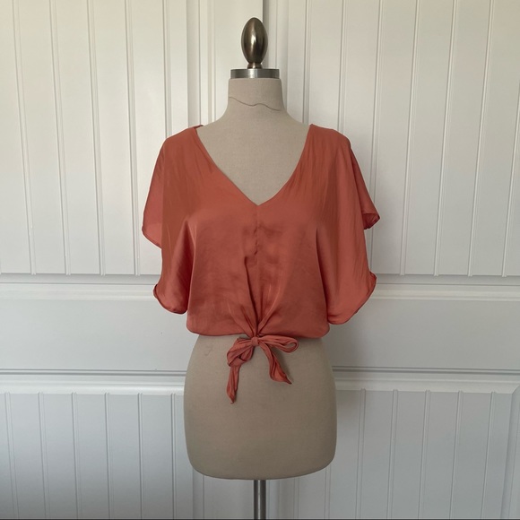 Express Tops - Express Peach Flutter Sleeve Top